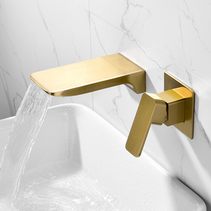 Wall Mounted Brushed Gold Single Handle  Bathroom Basin Mixer Faucet