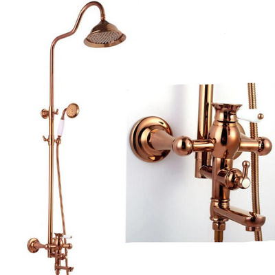 Bathroom  Rose Gold Brass Wall Mounted High Pressure Shower Faucet Set