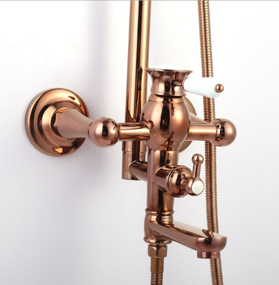 Bathroom  Rose Gold Brass Wall Mounted High Pressure Shower Faucet Set