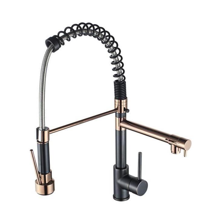 European Style ORB and Rose Gold Spring Stretchable Rotatable Kitchen Faucet