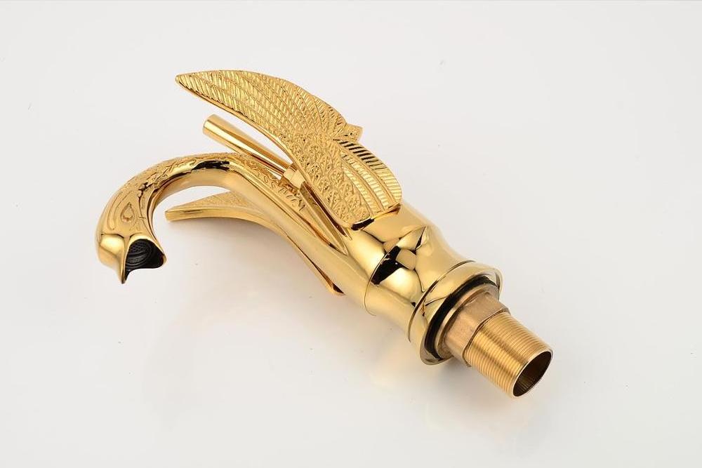 Modern Bathroom Gold Single Handle Deck Mounted Swan Tap Hot Cold Mixer Basin Faucet