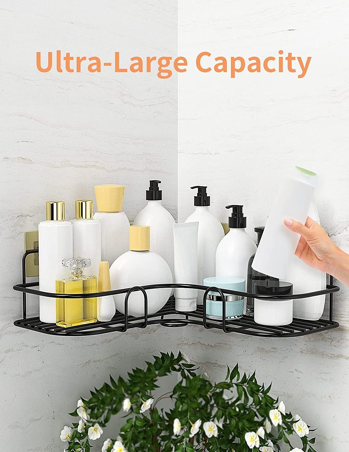 No Drilling Corner Shower Caddy Shelf Black Bathroom Shelf Storage Organizer