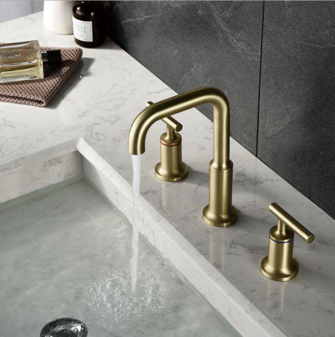 Bathroom 3 Holes Brass Mixer Tap Brushed Gold Basin Faucet