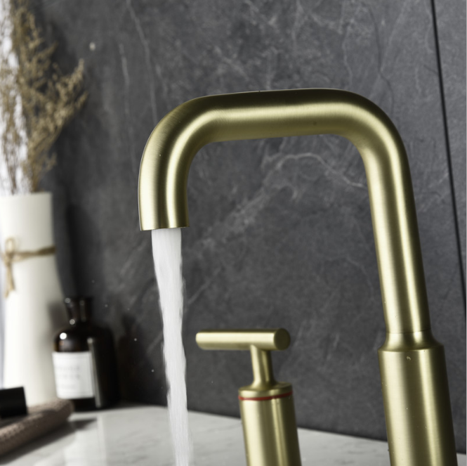 Bathroom 3 Holes Brass Mixer Tap Brushed Gold Basin Faucet