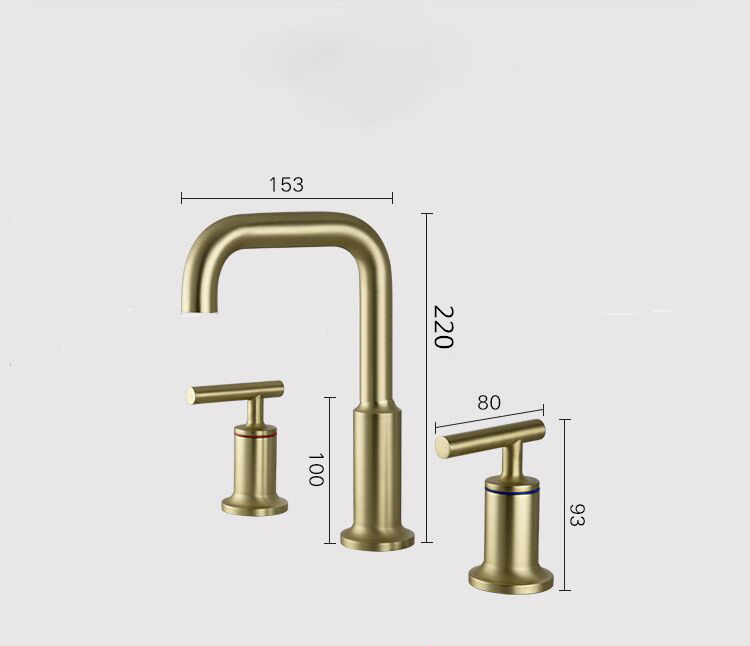 Bathroom 3 Holes Brass Mixer Tap Brushed Gold Basin Faucet