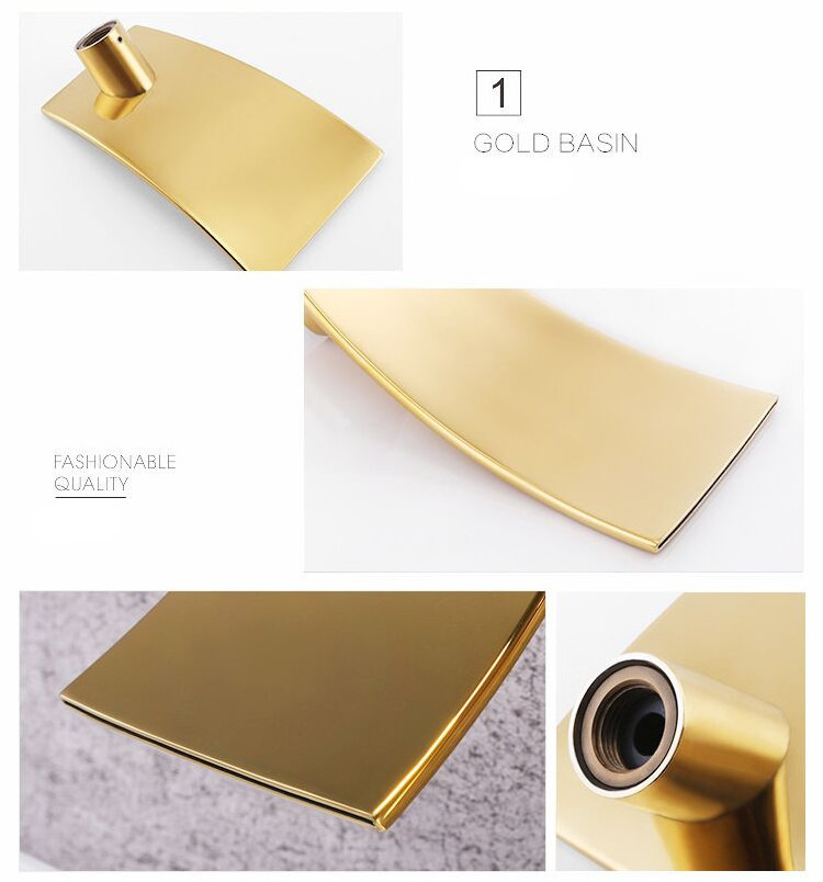 New Design Hot Sell Bathroom Brushed Gold Waterfall Wall Mounted Basin Faucet