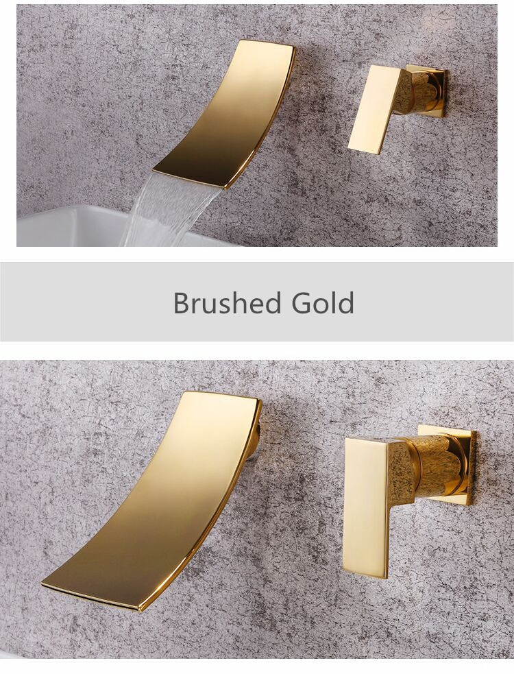 New Design Hot Sell Bathroom Brushed Gold Waterfall Wall Mounted Basin Faucet