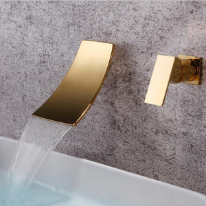 New Design Hot Sell Bathroom Brushed Gold Waterfall Wall Mounted Basin Faucet