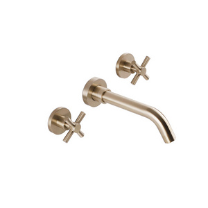 Bathroom Antique Brass Dual Handle Basin Tap Brushed Gold Faucet