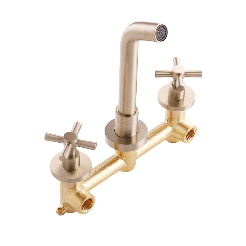 Bathroom Antique Brass Dual Handle Basin Tap Brushed Gold Faucet