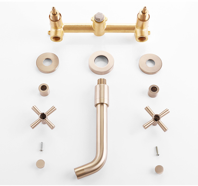 Bathroom Antique Brass Dual Handle Basin Tap Brushed Gold Faucet