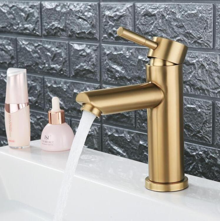 Bathroom Brushed Gold Tap Hot and Cold Water Mixer Basin Faucet