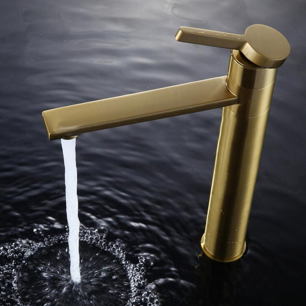 Bathroom Tall Basin Tap Deck Mounted Single Hole Golden Basin Faucet