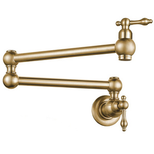 Wall Mount Brushed Gold Pot Filler Faucet Double Joint Swing Kitchen Folding Faucet