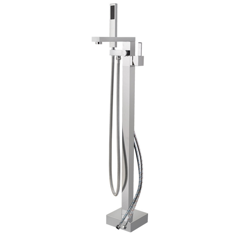 Brushed Nickel Bathroom Free Standing Floor Mounted Bathtub Shower Faucet