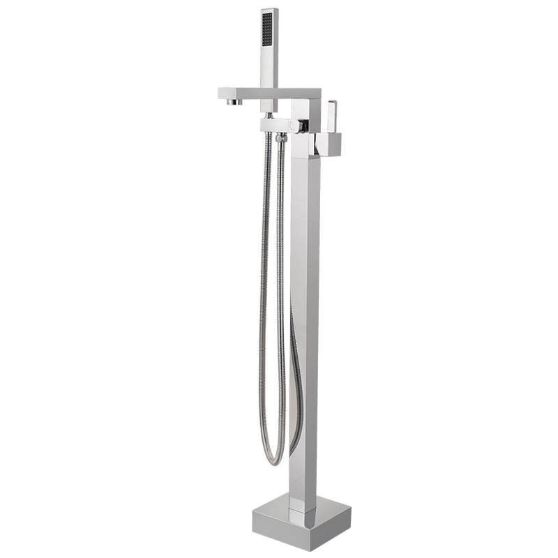 Brushed Nickel Bathroom Free Standing Floor Mounted Bathtub Shower Faucet