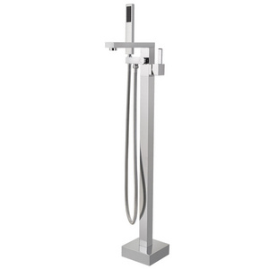 Brushed Nickel Bathroom Free Standing Floor Mounted Bathtub Shower Faucet