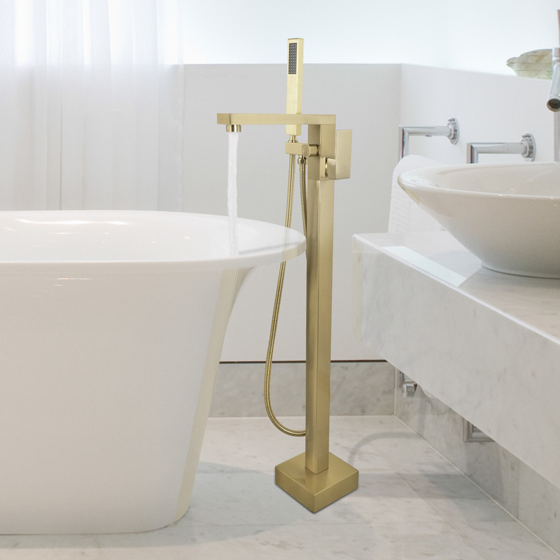 Brushed Gold Freestanding Bathtub Faucet Brass Floor Tub Faucet