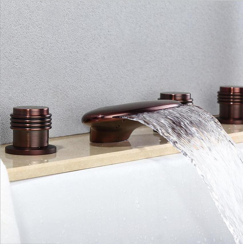 Bathroom Shower Tap Mixer Deck Mount Bathtub Faucet 5 Holes