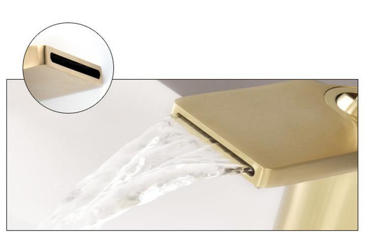 Bathroom Deck Mounted Brushed Gold Brass Basin Water Faucets Hot Sell