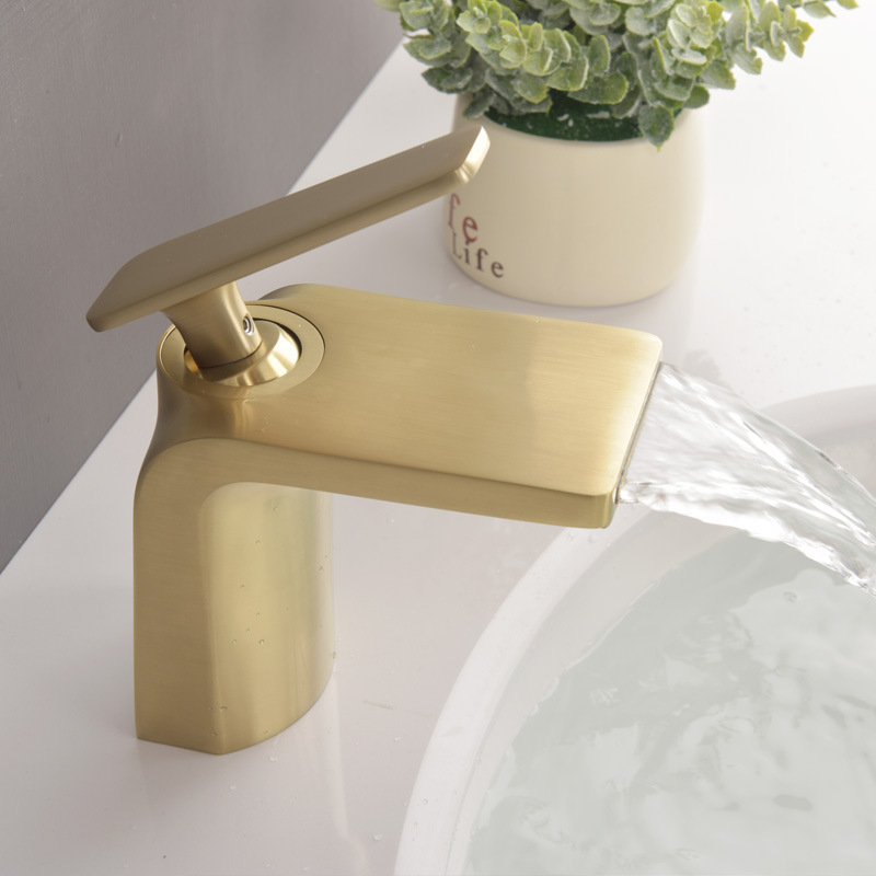 Bathroom Deck Mounted Brushed Gold Brass Basin Water Faucets Hot Sell