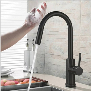 Black Pull Down Automatic Smart Touch Sensor Kitchen Faucet