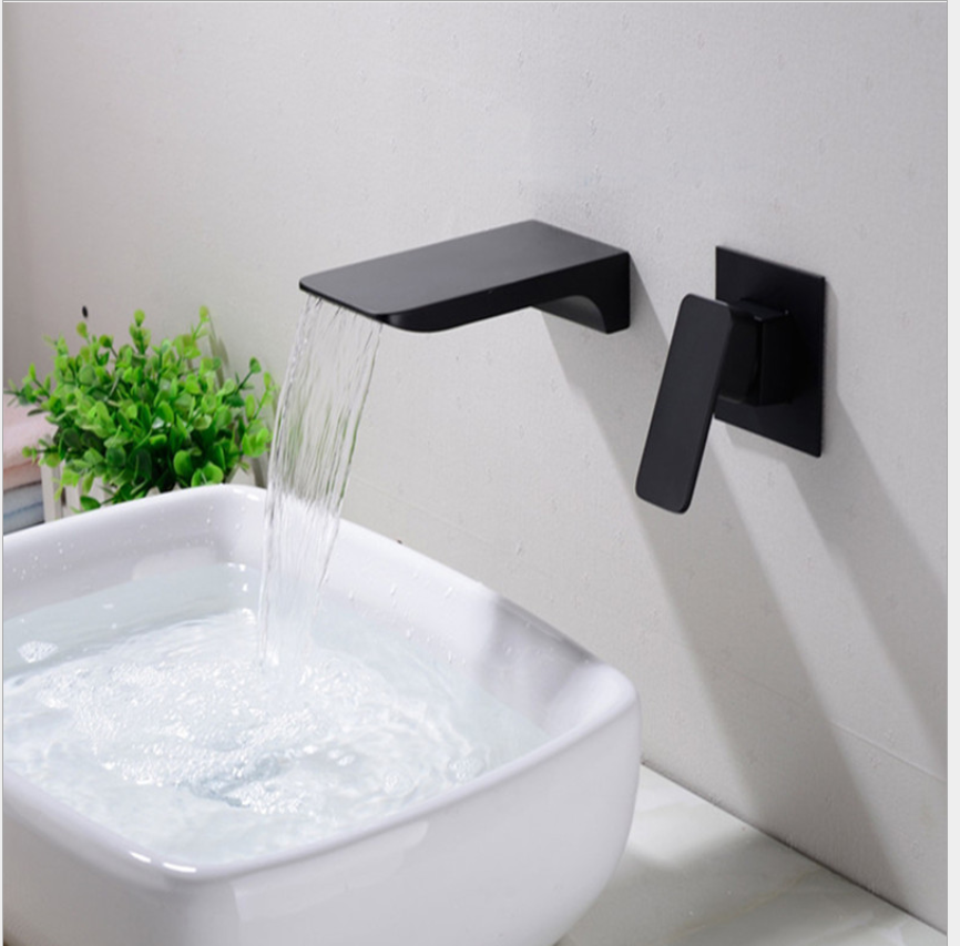 Wall Mounted Waterfall Mixer Filler Spout brass bathroom sink faucets