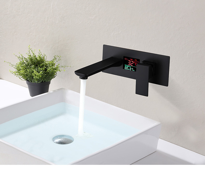 Digital  Brass Bathroom Faucet Wall Mounted Lavatory Basin Sink Mixing Faucet