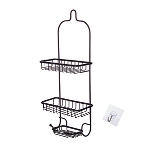 Bathroom Hanging Rack Black Basket Shelf Shower Caddy Rack with Hooks