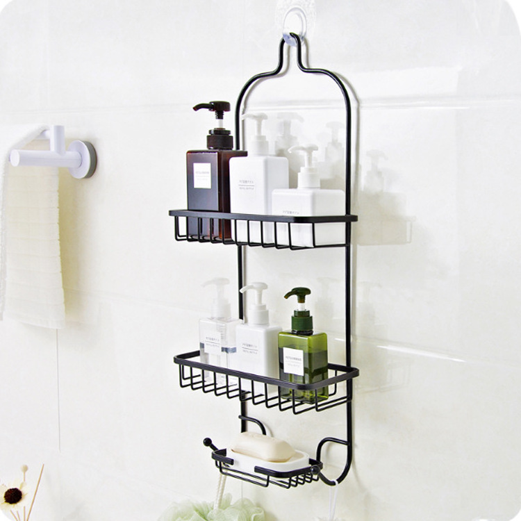 Bathroom Hanging Rack Black Basket Shelf Shower Caddy Rack with Hooks