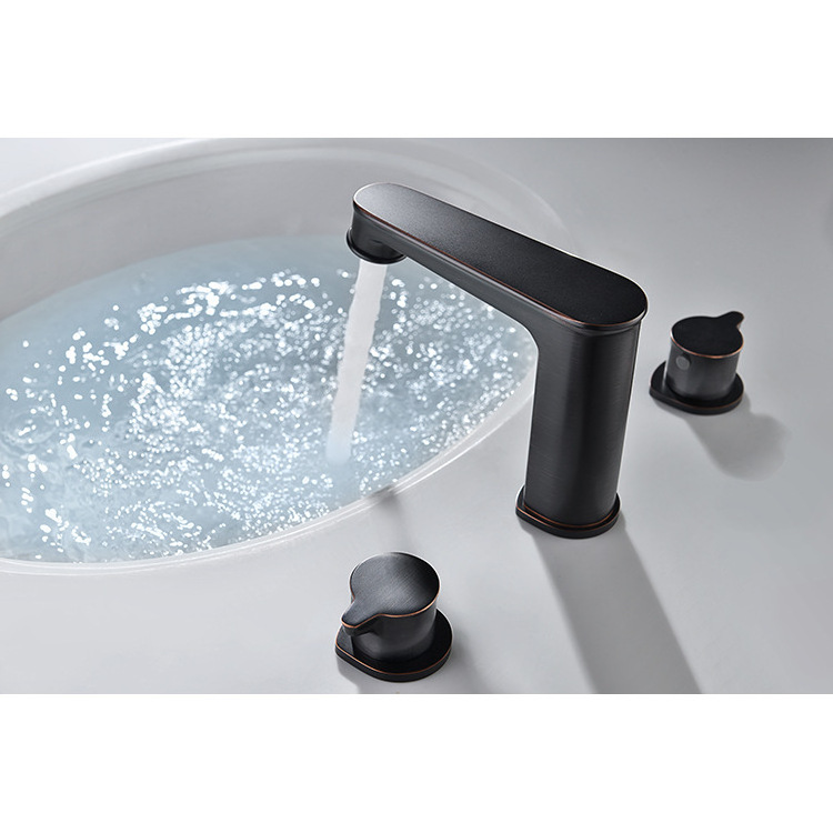 Watermark Wels Bathroom ORB Deck Mounted Basin Taps Black Dual Handles Water Mixer Faucet