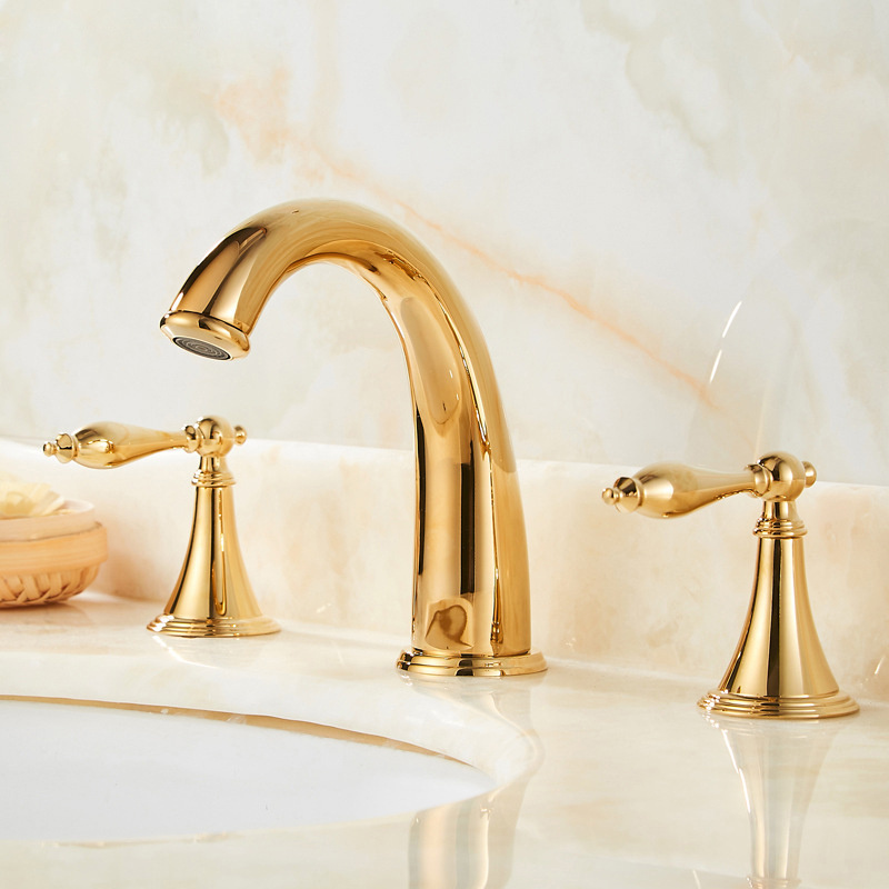 Brass 3 Hole Gold Two Handle Widespread bathroom sink faucets