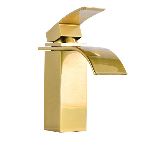 Bath Waterfall Spout Brushed Gold Tap Single Handle Basin Sink Faucet Factory Price