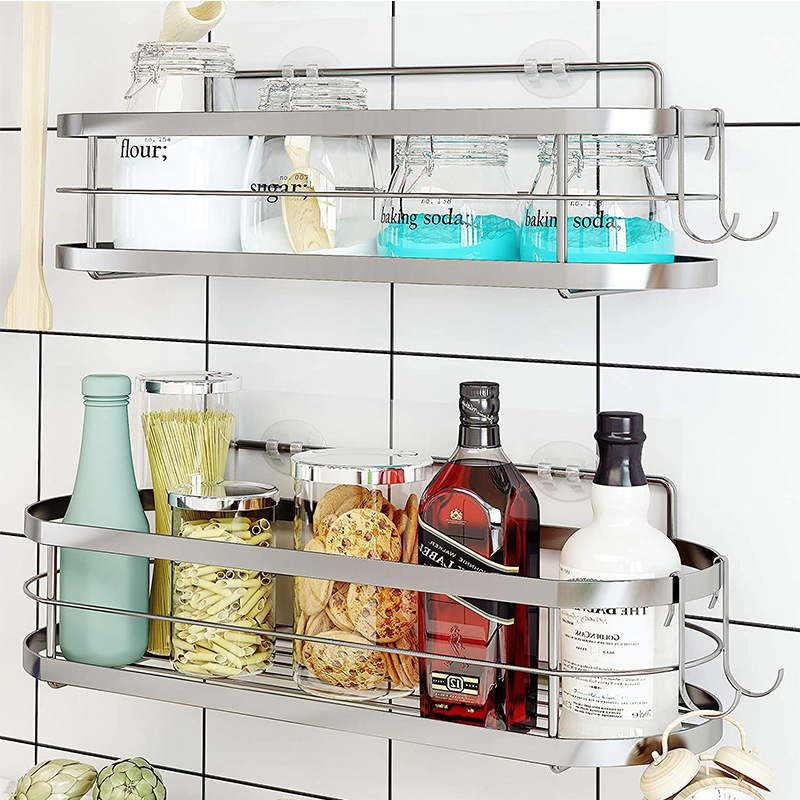 Self Adhesive Shower Caddy Shelf Stainless Steel Kitchen Storage Bracket Shelf