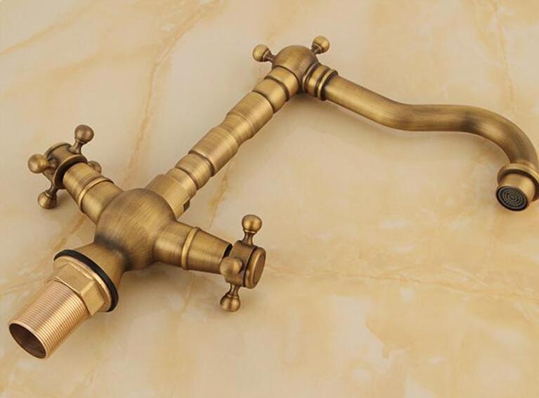 High Quality Dual Handle Brass Antique Brushed Gold Bathroom Basin Faucet