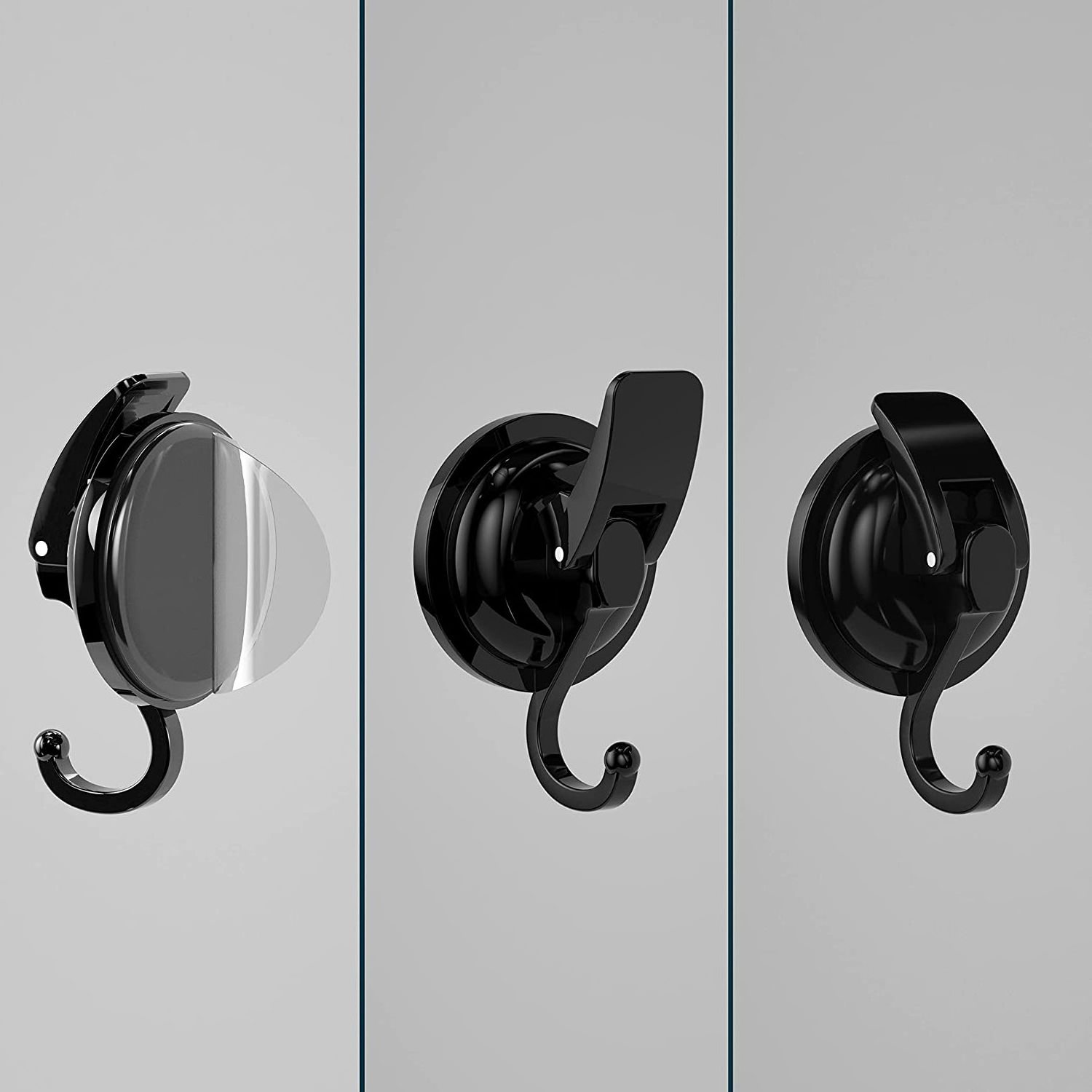 Removable Suction Cup Hooks 2 Pack Matte Black Heavy Duty Wall Hanger Hooks