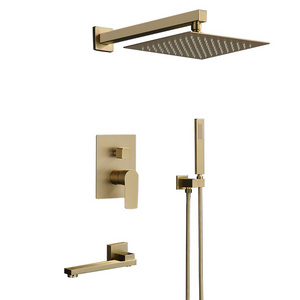 Luxury Brushed Gold Bath Shower Faucets Bathroom Shower Set with Tub Faucet