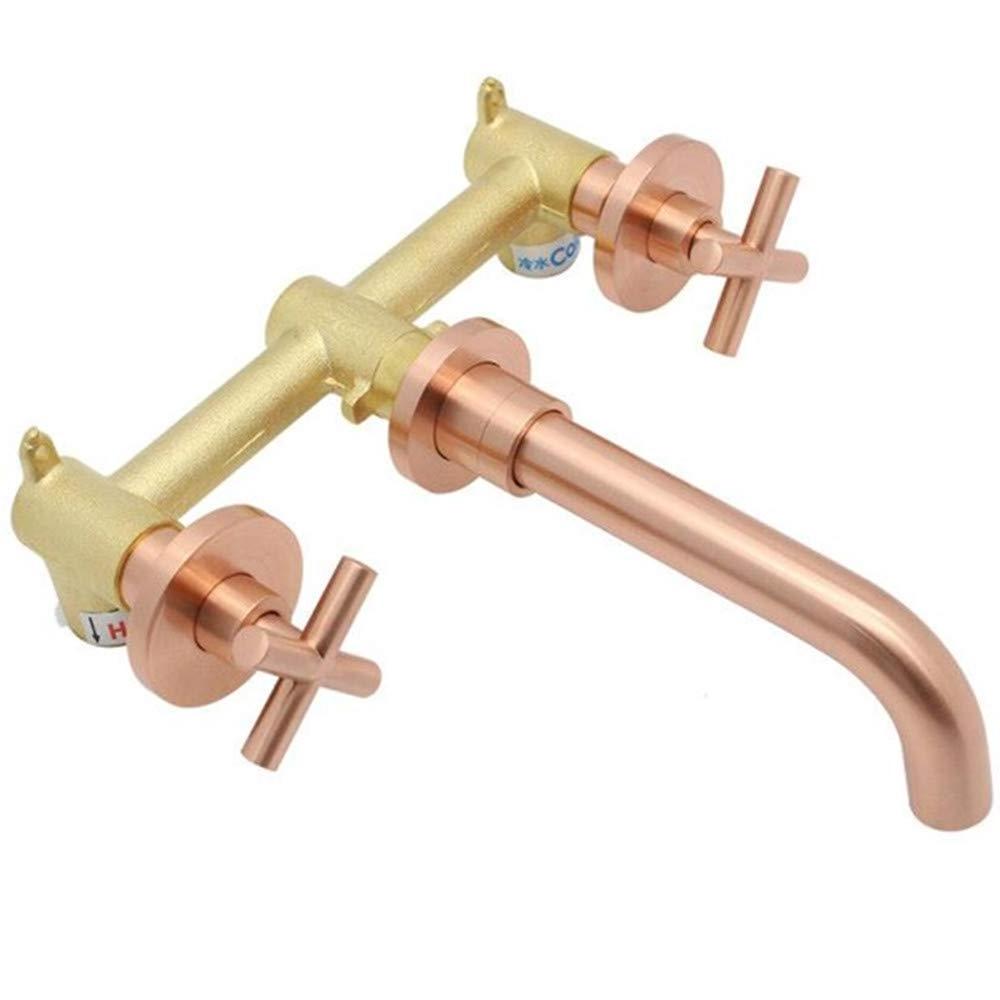 Wall Mounted  Rose Gold Bathroom Basin Faucet brass