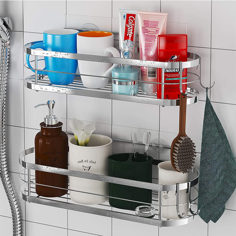 Self Adhesive Shower Caddy Shelf Stainless Steel Kitchen Storage Bracket Shelf