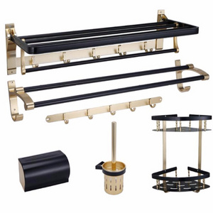 bathroom shelf set Wall Mount Towel Bar Set Thickened Space Aluminum Black Gold Towel Rack