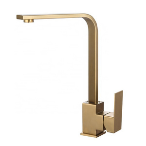 Modern Square Kitchen Tap Brushed Gold Sink Faucets Hot And Cold Mixers