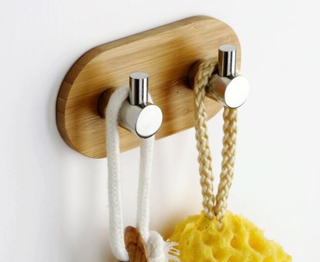 Bathroom Bamboo Bath Accessories Robe Wood Wall Hooks For Hanging