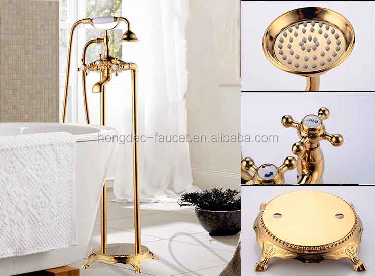 Clawfoot Freestanding Bathtub Faucet Floor Mount Tub Filler Brass Tap with Hand Shower and Swivel Spout