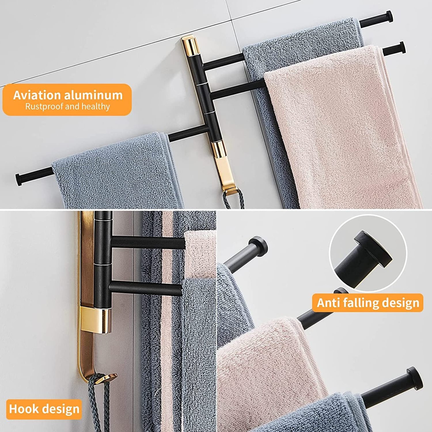 Towel Rack Swing Out Towel Bar Space Aluminum Bathroom Folding Swing Hand Towel Rack