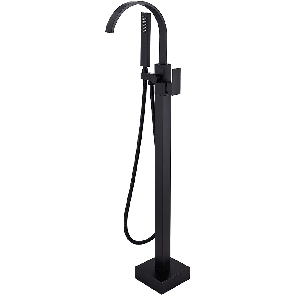 Luxury Matte Black Floor Mount Free Standing Bath Tub Faucet Bathtub Spout With Shower Head