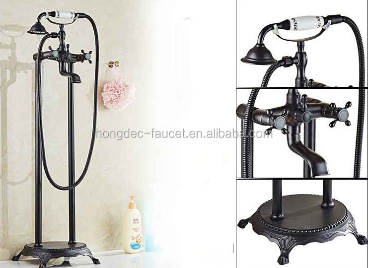 Clawfoot Freestanding Bathtub Faucet Floor Mount Tub Filler Brass Tap with Hand Shower and Swivel Spout