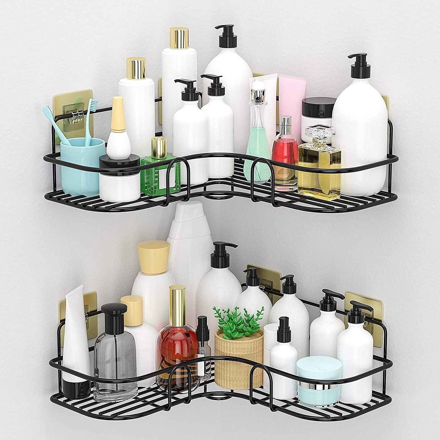 No Drilling Corner Shower Caddy Shelf Black Bathroom Shelf Storage Organizer