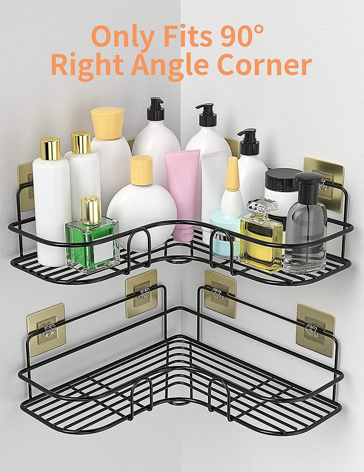 No Drilling Corner Shower Caddy Shelf Black Bathroom Shelf Storage Organizer