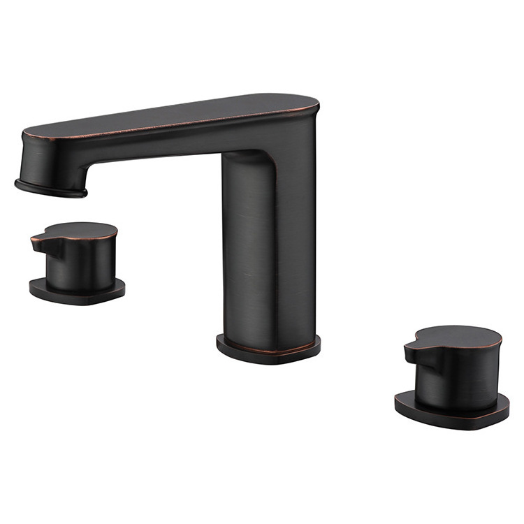 Watermark Wels Bathroom ORB Deck Mounted Basin Taps Black Dual Handles Water Mixer Faucet