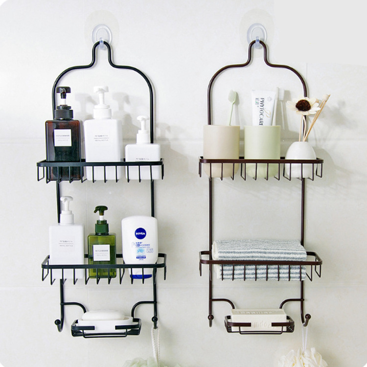 Bathroom Hanging Rack Black Basket Shelf Shower Caddy Rack with Hooks